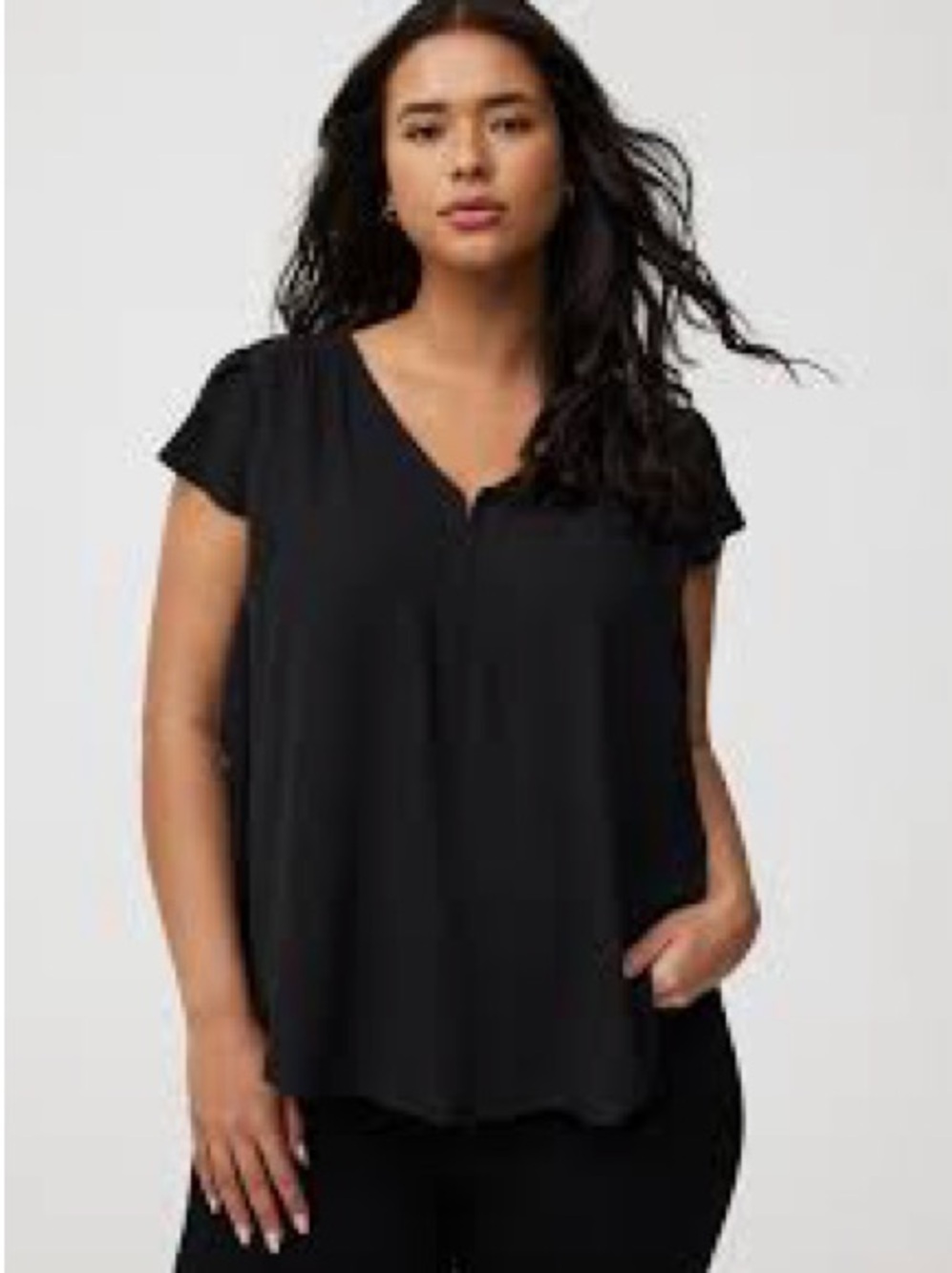 Classic Black V-Neck Short Sleeve Blouse - Women's